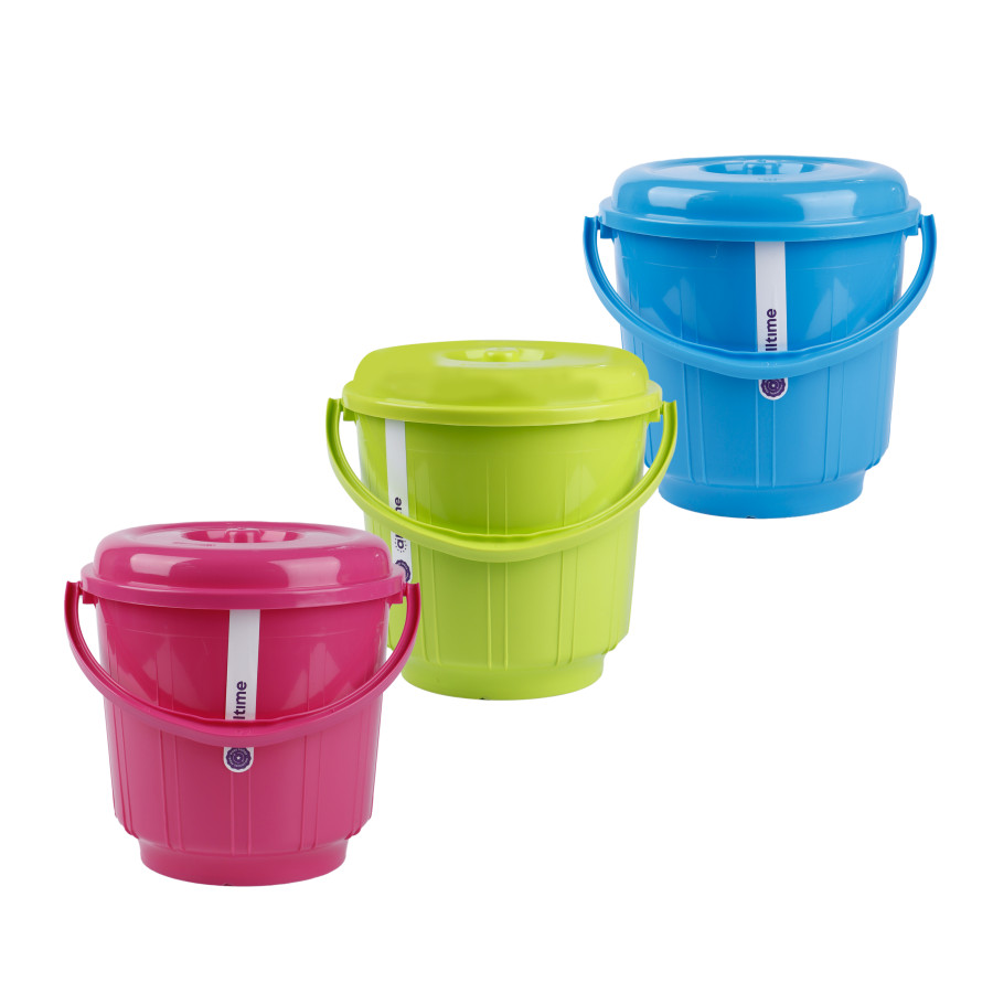 alltime Plastic Bucket with Lid 6Ltr - 3 Color Pack