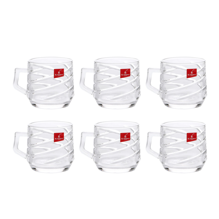 BLINKMAX 6pc Tea Cup Glass Tumbler Set Transparent Drinkware 210ml