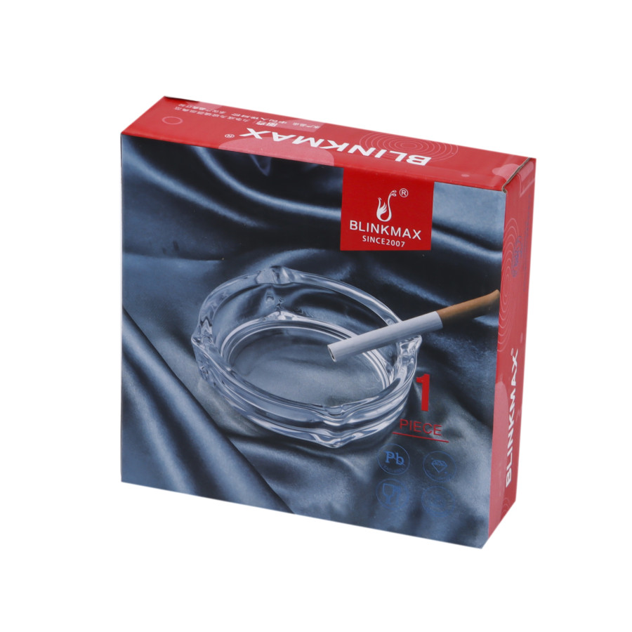 BLINKMAX Round Four Corner Transparent Glass Ashtray 10cm