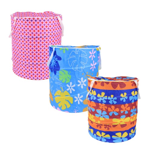 Generic Collapsible Cotton Linen Laundry Basket 40x50 cm - 3 Color Pack