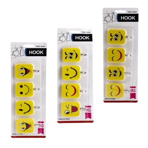 Generic  Emoji Adhesive Sticker Hook 4pcs - 3 Color Pack