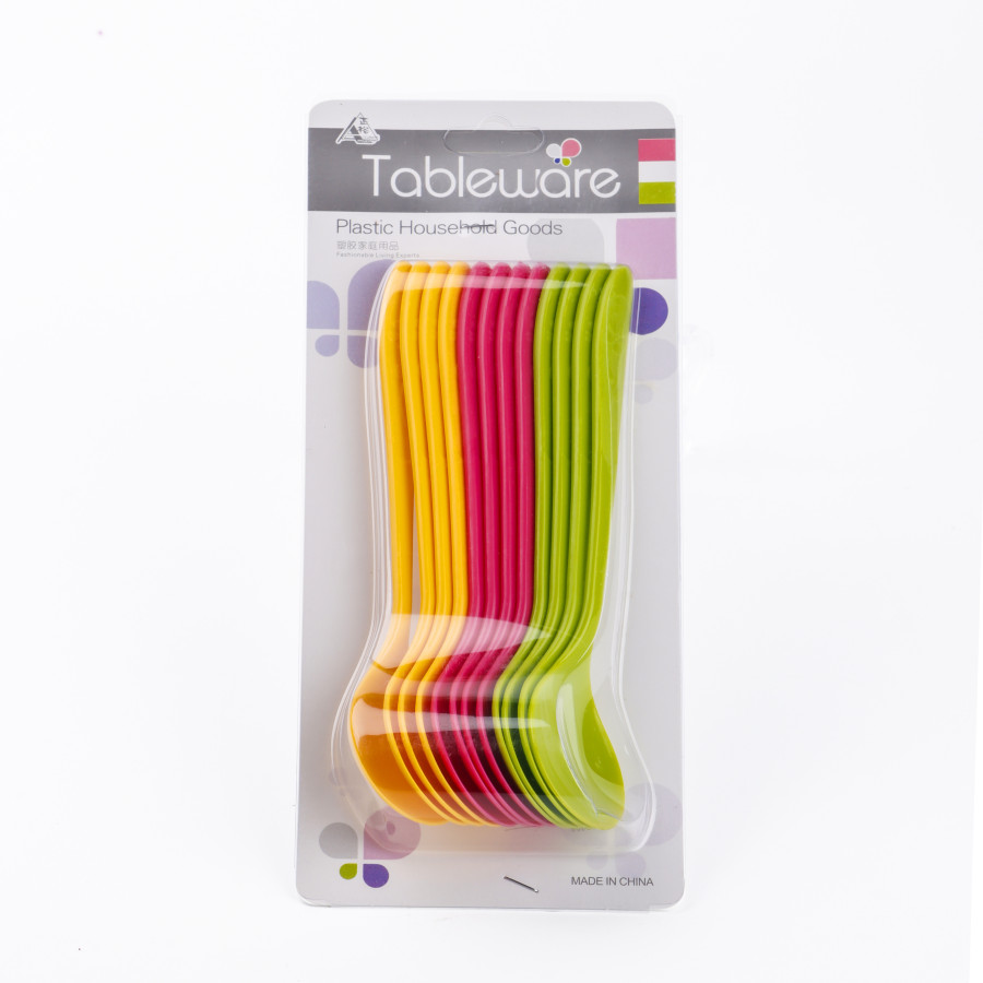 Generic Plastic Fancy Spoon 12pc Combo - 3 Color Pack