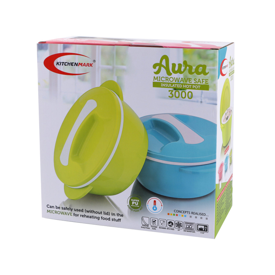 KITCHENMARK Aura Microwave Safe Insulated Hot Pot 3L - 3 Color Pack