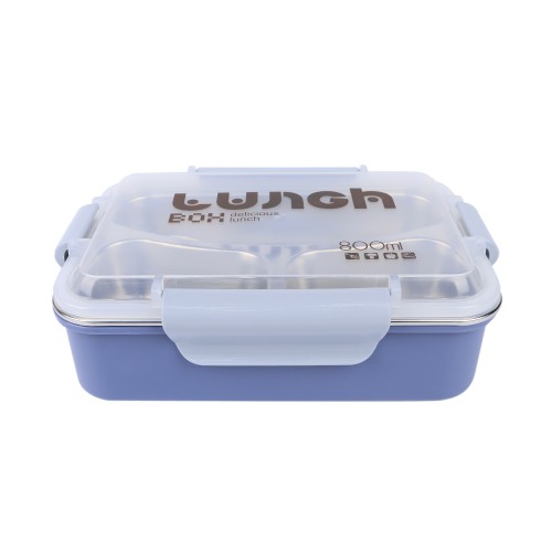 Generic 3 Compartment Stainless Steel Lunch Box with Cutlery 800ml - Purple