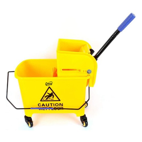 Oaxy Plastic Cleaning Trolley with Mop Bucket Wiper - Yellow