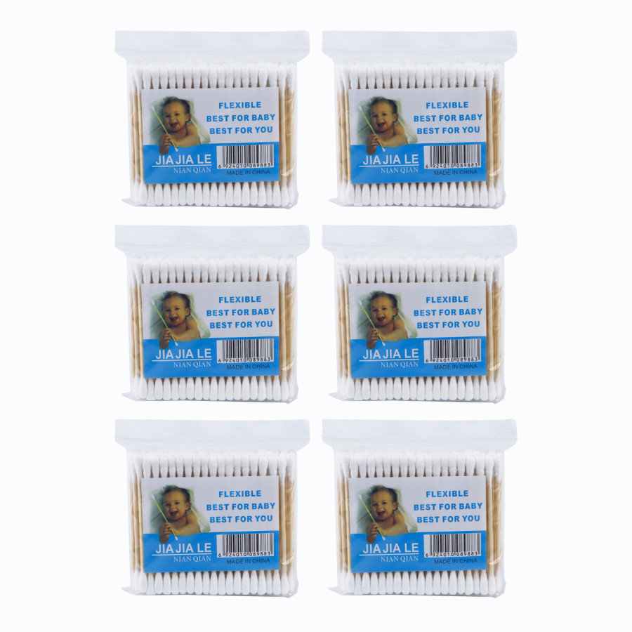 Generic 6pc of 100 Double Ended Cotton Buds Rectangular Shaped Pack - White