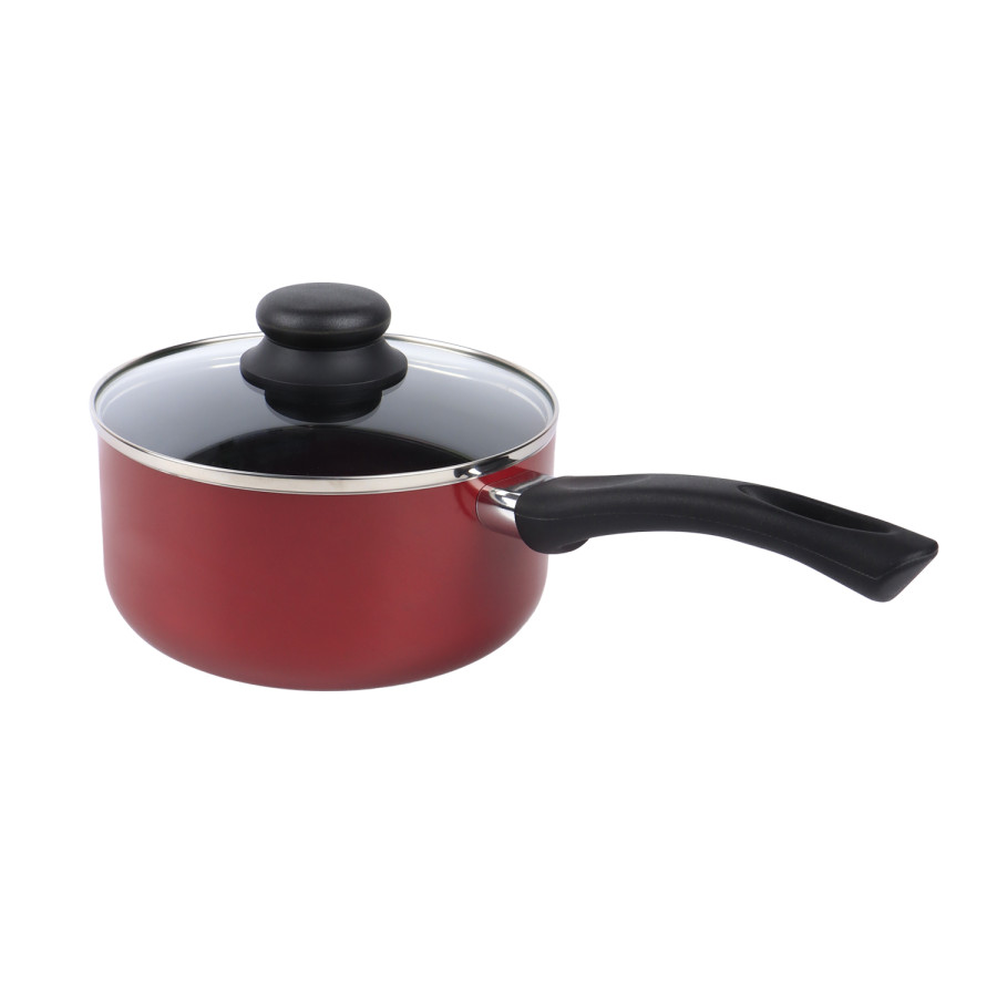 KITCHENMARK Nonstick Aluminium Saucepan with Glass Lid 18cm - Red