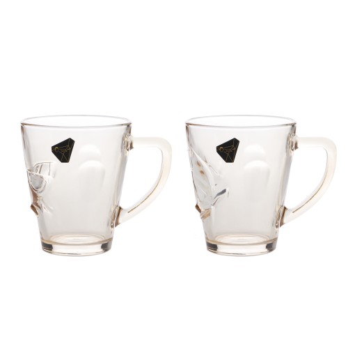 BLINKMAX 2pc Amber Glass Mug Tumbler Set Drinkware 395ml